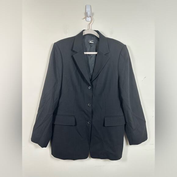 J. Crew Wool Blazer Black Three Button Lined Long Sleeve Career Size 14 Vintage - Picture 1 of 5